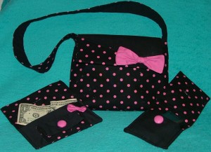 set of 3 black and pink dots